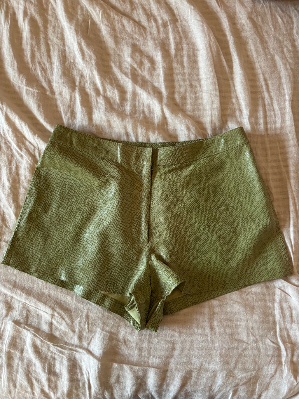 Green Croc Leather Shorts